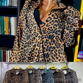 w22-0559 Рубашка женская с орнаментом леопарда свободного кроя, 1 шт