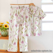 b15-3012-9 Комплект женской муслиновой пижамы 3в1: рубашка, шорты и штаны, M-XL, 1 пачка (3 шт)