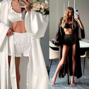 b15-20148 Комплект женский шелковый пижамы 3в1: халат, топ и шорты, S-L, 1 пачка (3 шт)