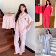 b15-652 Комплект женской пижамы 3в1: рубашка, шорты и штаны, M-XL, 1 пачка (3 шт)