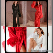 b5-4991 Халат женский длинный с перьями на рукавах, стандарт, 1 пачка (2 шт)