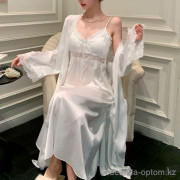 b15-8355-1 Комплект женский шелковый для сна: халат и сорочка, M-XL, 1 пачка (3 шт)