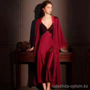 b15-8355-2 Комплект женский шелковый для сна: халат и сорочка, M-XL, 1 пачка (3 шт)