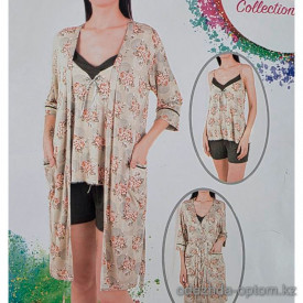 b4-91134 Nicoletta Комплект женский для сна 3в1: халат, майка и шорты, S-XL, 1 пачка (4 шт)