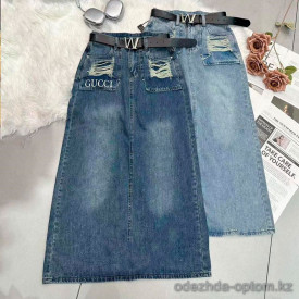 j3-0625 Юбка женская джинсовая с разрезом, S-XL, 1 пачка (4 шт)