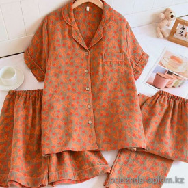 b16-32503 Комплект женской муслиновой пижамы 3в1: рубашка, шорты и штаны, M-XL, 1 пачка (3 шт)