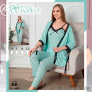 e1-8085 MISS MAVERA Комплект женской пижамы 3в1: халат, майка и штаны, хлопок, M-XXL, 1 пачка (4 шт)
