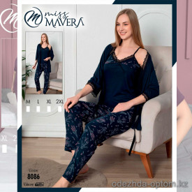 e1-8086 MISS MAVERA Комплект женской пижамы 3в1: халат, майка и штаны, хлопок, M-XXL, 1 пачка (4 шт)