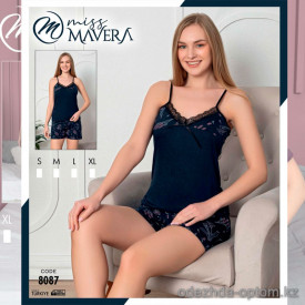 e1-8087 MISS MAVERA Комплект женской пижамы 2в1: майка и шорты, хлопок, S-XL, 1 пачка (4 шт)