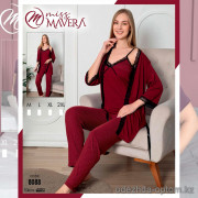 e1-8088 MISS MAVERA Комплект женской пижамы 3в1: халат, майка и штаны, хлопок, M-XXL, 1 пачка (4 шт)