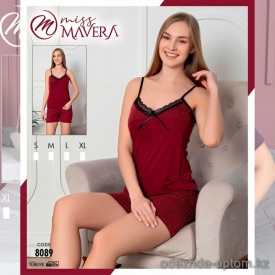 e1-8089 MISS MAVERA Комплект женской пижамы 2в1: майка и шорты, хлопок, S-XL, 1 пачка (4 шт)