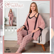 e1-8092 MISS MAVERA Комплект женской пижамы 3в1: халат, майка и штаны, хлопок, M-XXL, 1 пачка (4 шт)