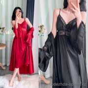 b15-2688 Комплект женской шелковой одежды для сна: халат и сорочка, M-XL, 1 пачка (3 шт)