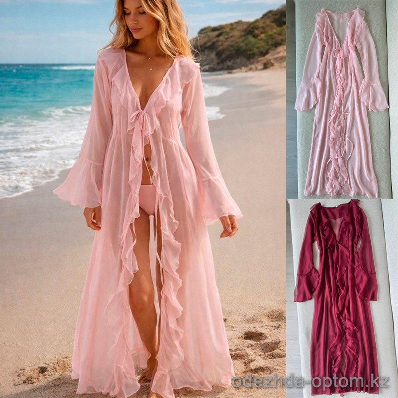 b15-0177 Пляжный женский халат с рюшками, S-L, 1 пачка (3 шт) b15-0177 Пляжный женский халат с рюшками, S-L, 1 пачка (3 шт)