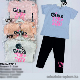 d1-60144 Костюм детский на девочку двойка: футболка и штанишки, 3-7 лет, трикотаж, 1 пачка (4 шт)