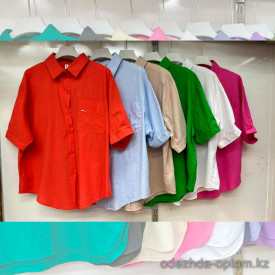 w5-1260 Рубашка женская однотонная с короткими рукавами, стандарт (42-48), хлопок, 1 шт