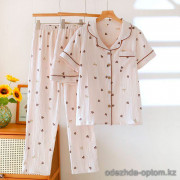 b16-3253 Комплект женской муслиновой пижамы 3в1: рубашка, шорты и штаны, M-XL, 1 пачка (3 шт)