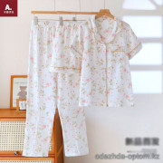 b16-3257 Комплект женской муслиновой пижамы 3в1: рубашка, шорты и штаны, M-XL, 1 пачка (3 шт)