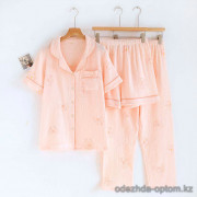 b16-3263 Комплект женской муслиновой пижамы 3в1: рубашка, шорты и штаны, M-XL, 1 пачка (3 шт)