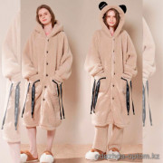 b15-388 Халат женский махровый с капюшоном в комплекте со штанами, L-XL, 1 пачка (2 шт)