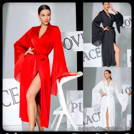 b5-1137-1 Халат женский длинный с бахромой на рукавах, S-L, 1 пачка (3 шт)