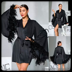 b5-1159-1 Халат женский укороченный с перьями на рукавах, S-L, 1 пачка (3 шт)