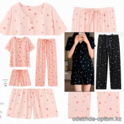 b15-2530-1 Комплект женской одежды для сна 3в1: кофта, шорты и штаны, 42-48, 1 пачка (4 шт)