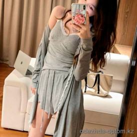 b15-3017-1 Комплект женской одежды для сна 3в1: халат, майка и шорты, M-2XL, 1 пачка (4 шт) b15-3017-1 Комплект женской одежды для сна 3в1: халат, майка и шорты, M-2XL, 1 пачка (4 шт)