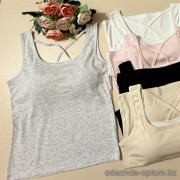 d7-0157 Майка женская на бретельках с чашечками, стандарт (44-48), 1 пачка (5 шт)