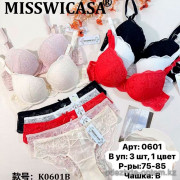 b6-0601 Miss Wicasa Комплект кружевного нижнего белья: бюстгальтер с наполнителем и трусики, чашка B, 1 пачка (3 шт)