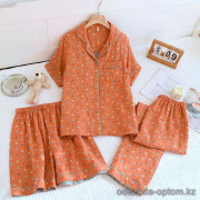 b16-32501 Комплект женской муслиновой пижамы 3в1: рубашка, шорты и штаны, M-XL, 1 пачка (3 шт)