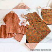 b16-32503 Комплект женской муслиновой пижамы 3в1: рубашка, шорты и штаны, M-XL, 1 пачка (3 шт)