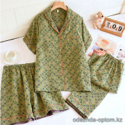 b16-32509 Комплект женской муслиновой пижамы 3в1: рубашка, шорты и штаны, M-XL, 1 пачка (3 шт)