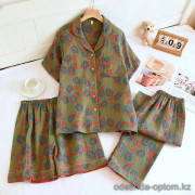 b16-32510 Комплект женской муслиновой пижамы 3в1: рубашка, шорты и штаны, M-XL, 1 пачка (3 шт)