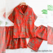 b16-32518 Комплект женской муслиновой пижамы 3в1: рубашка, шорты и штаны, M-XL, 1 пачка (3 шт)