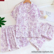 b16-32527 Комплект женской муслиновой пижамы 3в1: рубашка, шорты и штаны, M-XL, 1 пачка (3 шт)