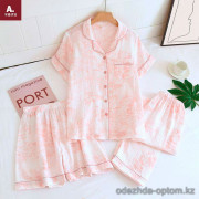 b16-32530 Комплект женской муслиновой пижамы 3в1: рубашка, шорты и штаны, M-XL, 1 пачка (3 шт)