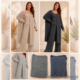b4-82386 Комплект женской пижамы 3в1: кардиган майка и штаны, M-XL, 1 пачка (3 шт) b4-82386 Комплект женской пижамы 3в1: кардиган майка и штаны, M-XL, 1 пачка (3 шт)