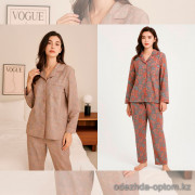 b15-207 Комплект женской муслиновой пижамы: рубашка и штаны, стандарт (40-44), 1 пачка (3 шт)