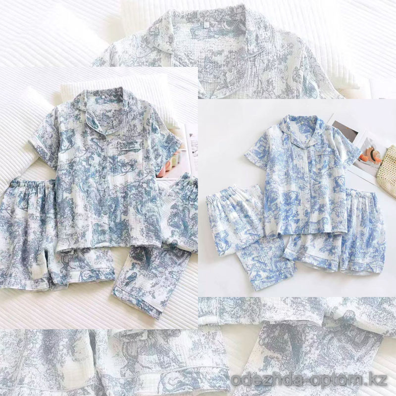b15-3012-2 Комплект женской муслиновой пижамы 3в1: рубашка, штаны и шорты, M-XL, 1 пачка (3 шт) b15-3012-2 Комплект женской муслиновой пижамы 3в1: рубашка, штаны и шорты, M-XL, 1 пачка (3 шт)