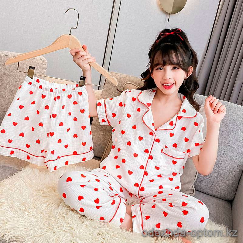 b15-3055-1 Комплект детской муслиновой пижамы 3в1: рубашка, шорты и штаны, 110-130, 1 пачка (3 шт) b15-3055-1 Комплект детской муслиновой пижамы 3в1: рубашка, шорты и штаны, 110-130, 1 пачка (3 шт)