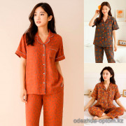 b15-402-1 Комплект женской муслиновой пижамы: рубашка и штаны, M-XL, 1 пачка (3 шт)