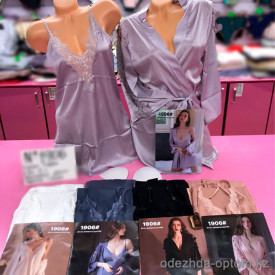 b6-1906-2 Комплект женской пижамы 2в1: сорочка и халат, шелк, 1 шт