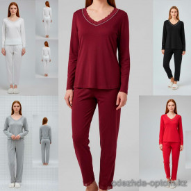 d7-6983 Комплект женской пижамы: кофта и штаны, стандарт (44-50), 1 пачка (3 шт)