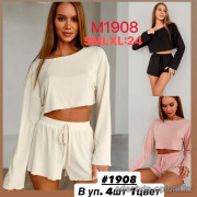 b6-1908-3 Комплект женской пижамы: топ с длинными рукавами и шорты, S-XL, 1 пачка (4 шт)