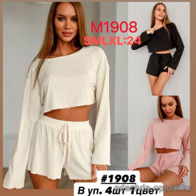 b6-1908-3 Комплект женской пижамы: топ с длинными рукавами и шорты, S-XL, 1 пачка (4 шт)