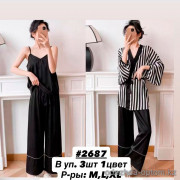 b6-2687 Комплект женской шелковой пижамы 3в1: халат, майка и штаны, M-XL, 1 пачка (3 шт)