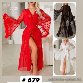 b6-679-4 Халат женский длинный полу-прозрачный, M-XL, 1 пачка (3 шт)