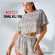 b6-K0127 Комплект женской пижамы: топ с короткими рукавами и шорты, S-XL, 1 пачка (4 шт)