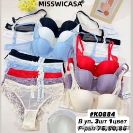b6-K0884 Miss Wicasa Комплект нижнего белья: бюстгальтер и трусики, чашка B, 1 пачка (3 шт)